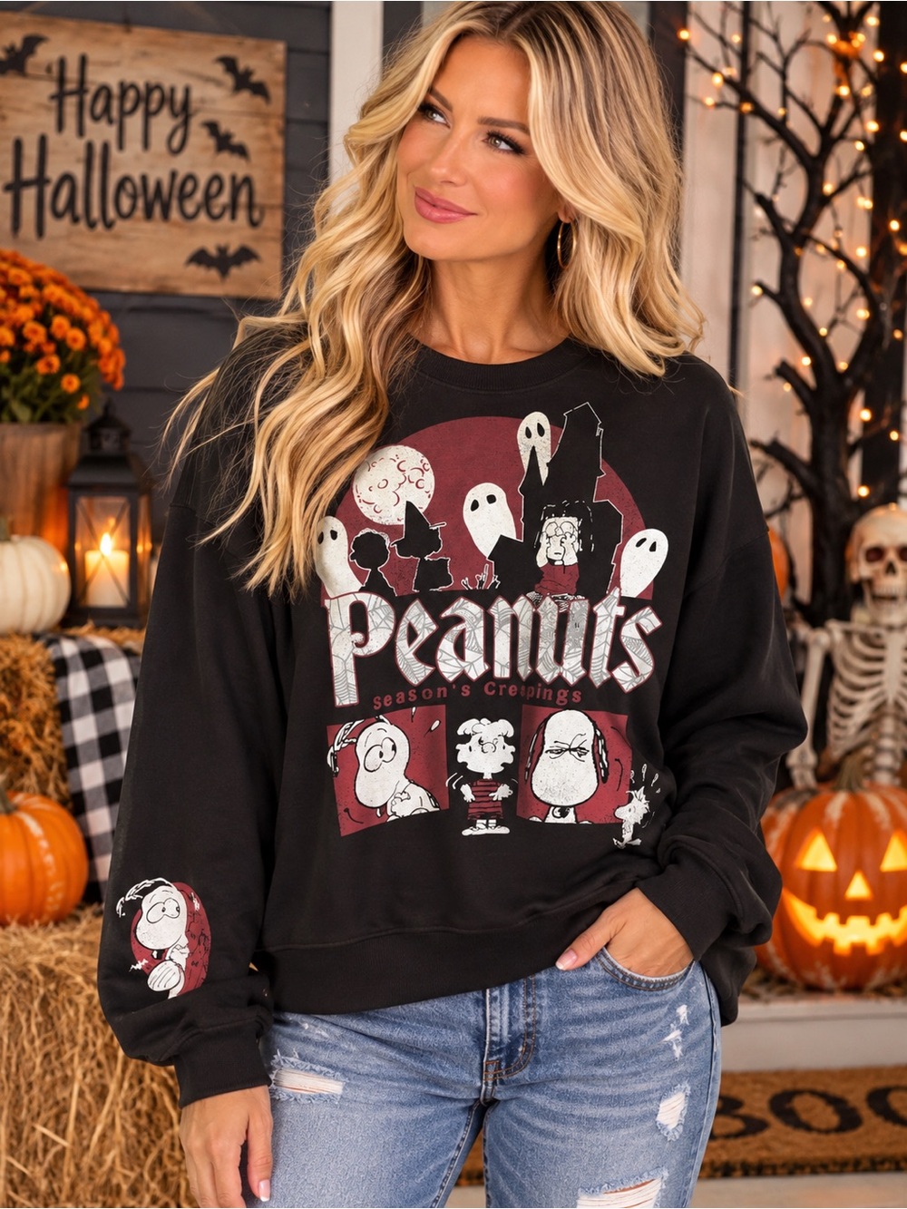 NWT Peanuts 'Season's Creepings' Distressed Vintage Designed Sweatshirt